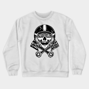 Abstract Skull Racer Helmet Crossed Pistons Crewneck Sweatshirt